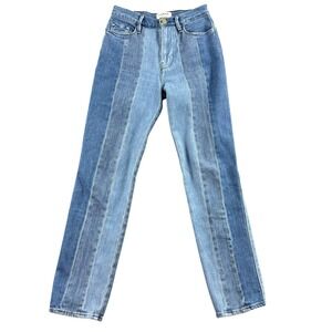 Frame Le Sylvie Jeans Womens Size 24x28 Blue Patchwork Denim Slender Straight‎